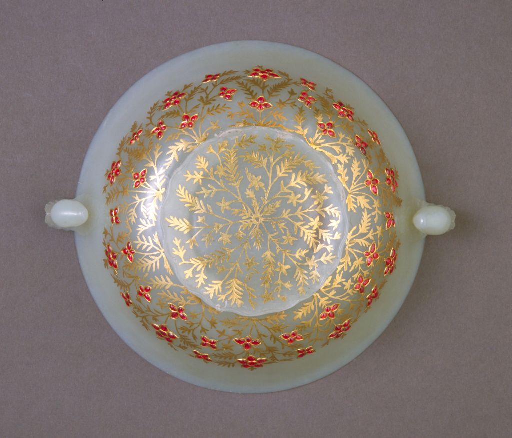 图片[2]-Hetian white jade bowl inlaid with gold and gemstones-China Archive